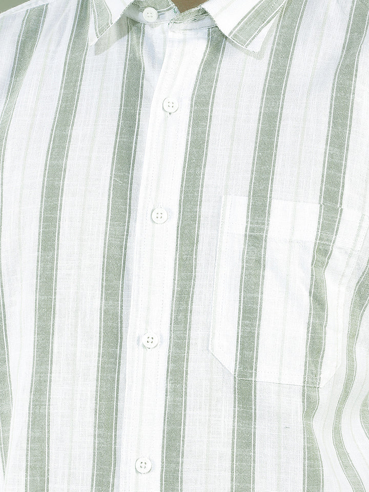green striped slim-fit casual shirt