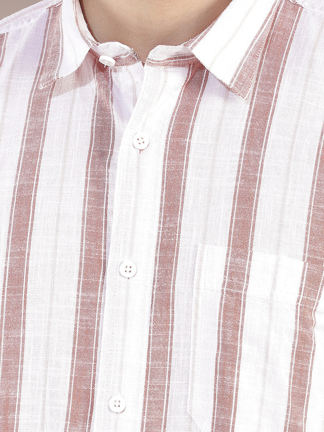 light brown striped slim-fit casual shirt