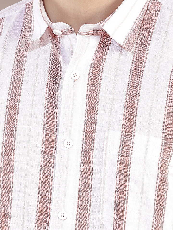 light brown striped slim-fit casual shirt