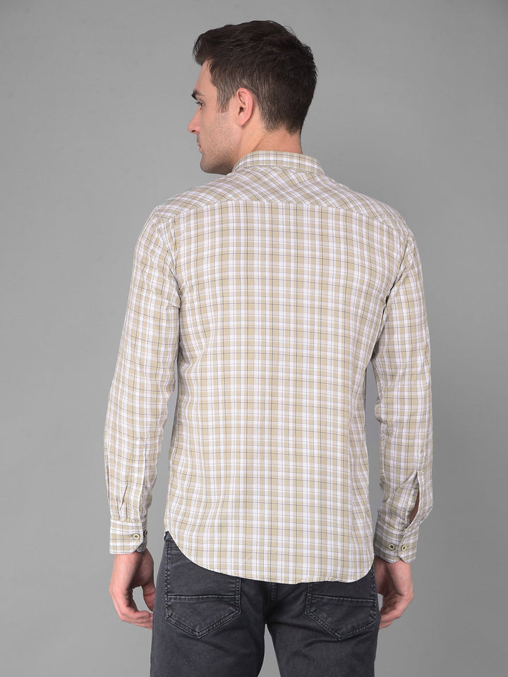 cobb light olive checked slim fit casual shirt