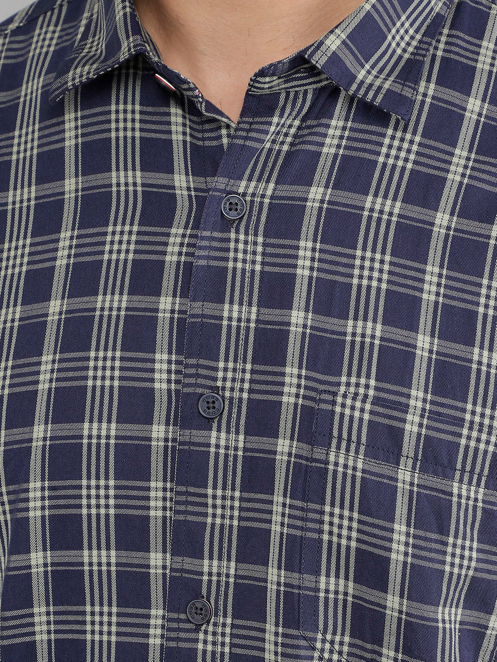 cobb navy green checked slim-fit casual shirt