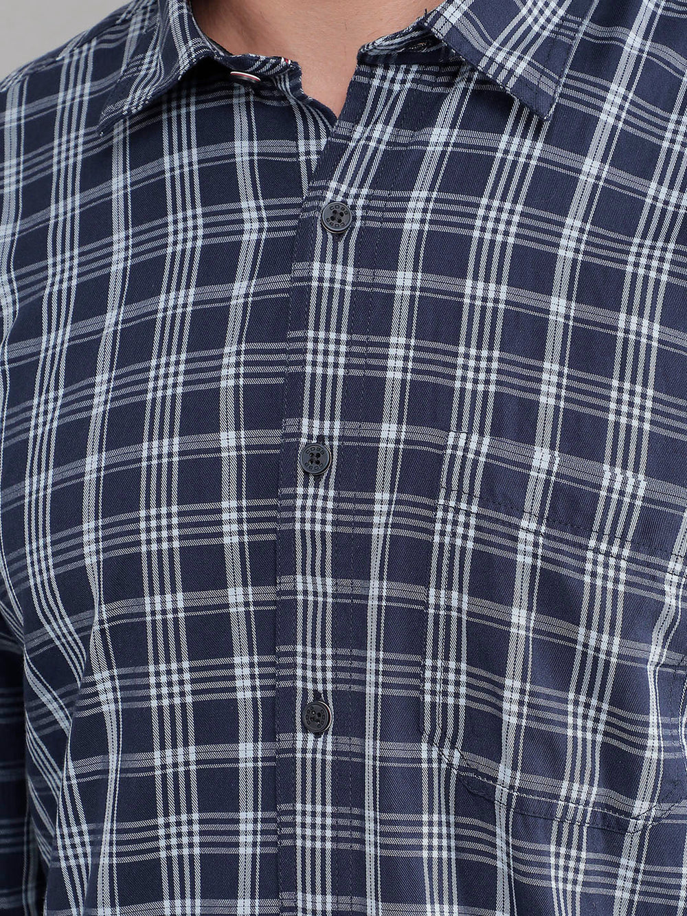 cobb navy sky checked slim-fit casual shirt