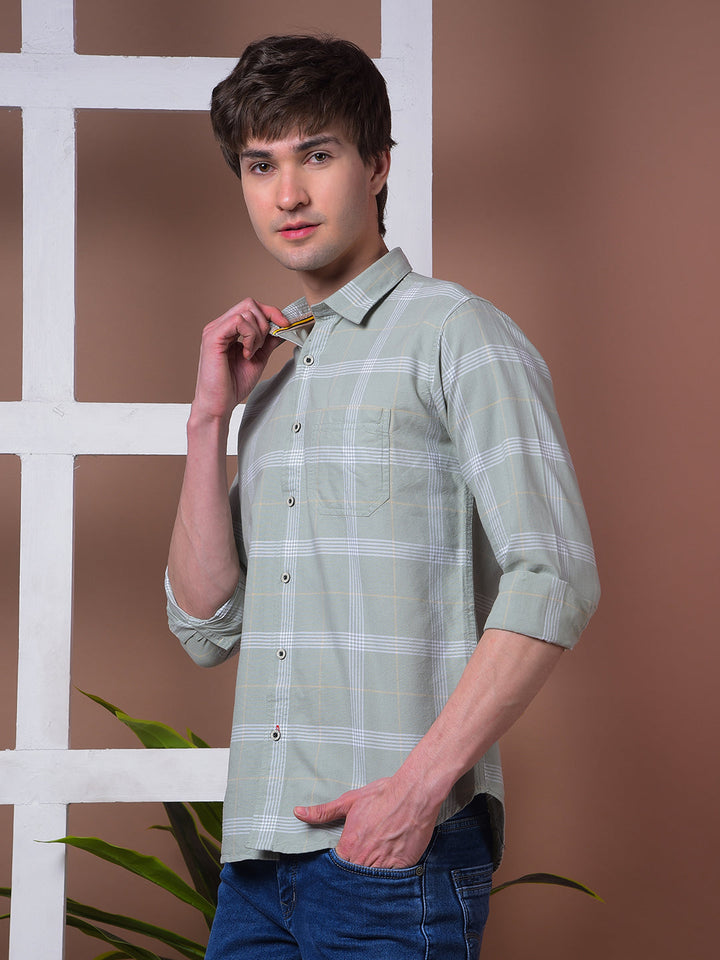 COBB LIGHT OLIVE CHECKED SLIM-FIT CASUAL SHIRT