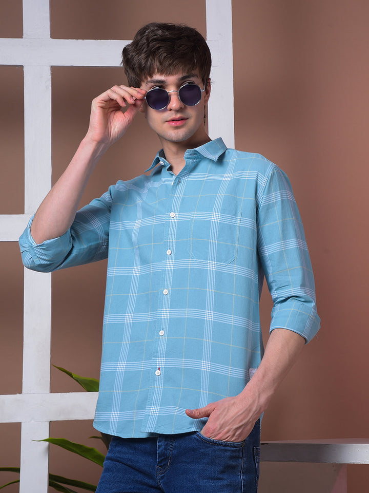 cobb turquoise checked slim-fit casual shirt