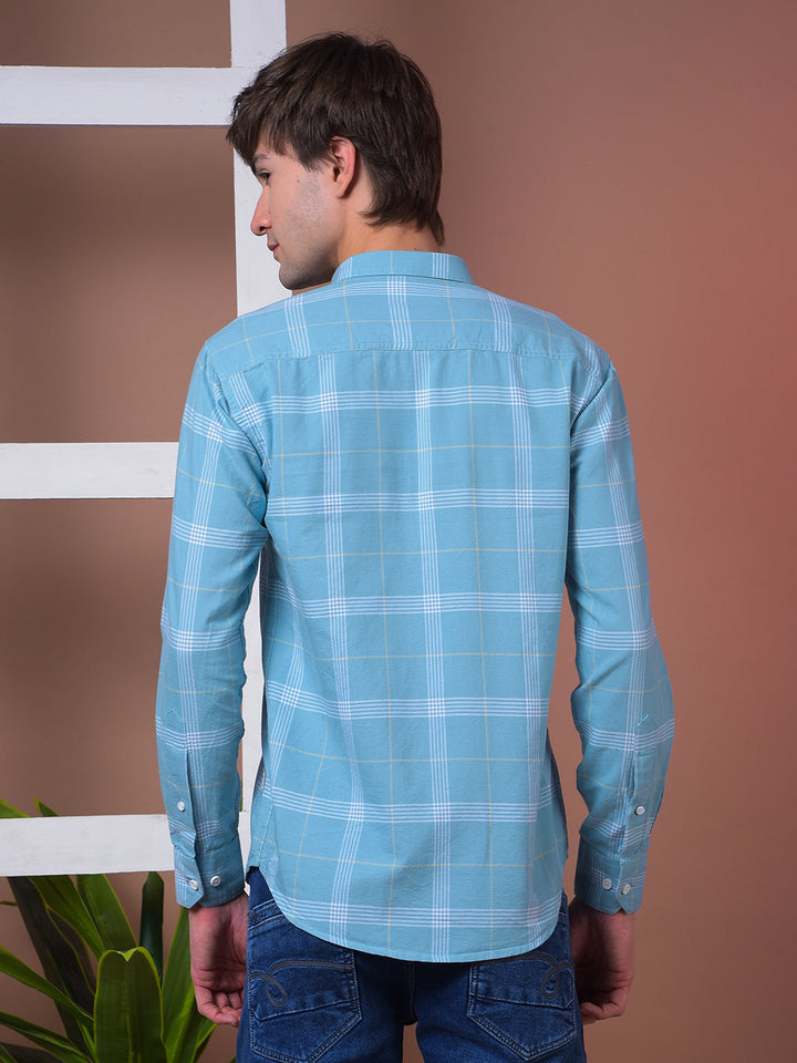 cobb turquoise checked slim-fit casual shirt