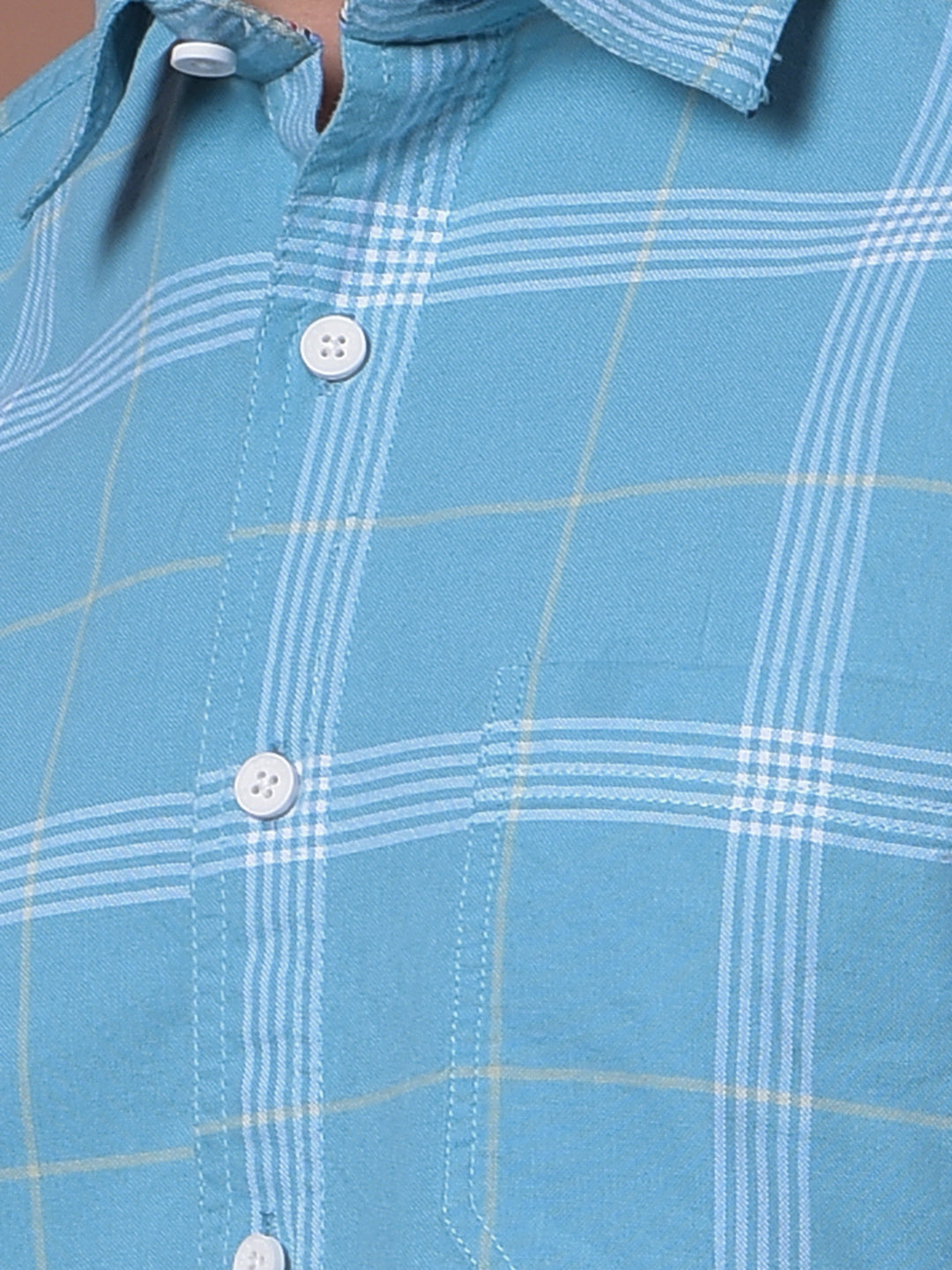 cobb turquoise checked slim-fit casual shirt