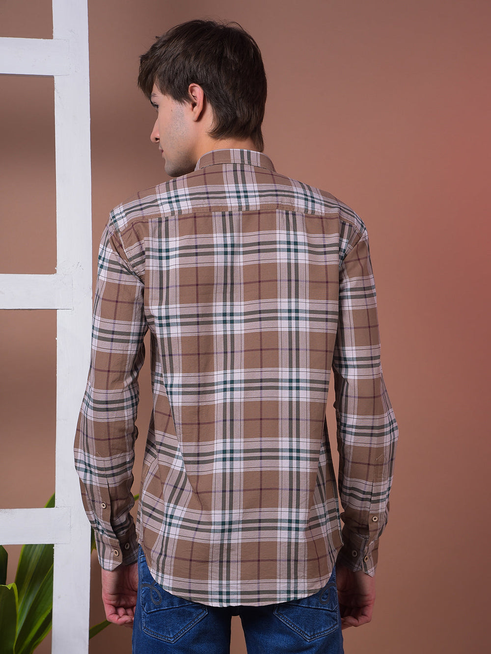 cobb brown checked slim-fit casual shirt