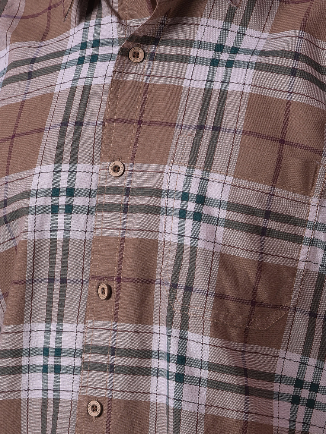 cobb brown checked slim-fit casual shirt