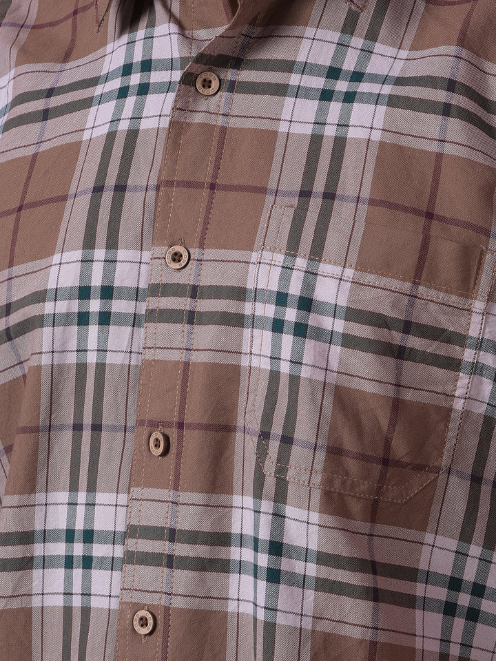cobb brown checked slim-fit casual shirt