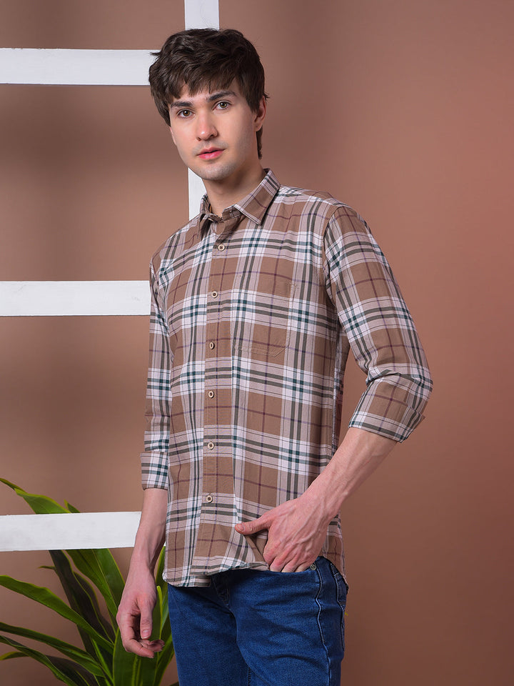 cobb brown checked slim-fit casual shirt