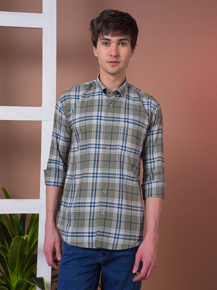 cobb green checked slim-fit casual shirt