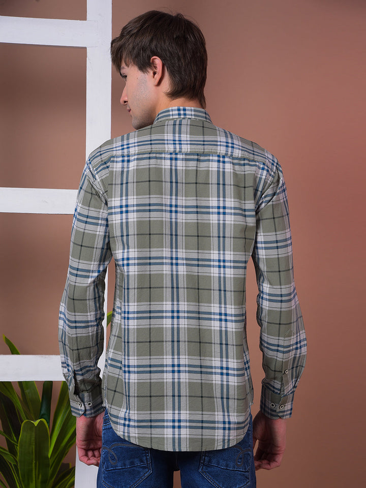 cobb green checked slim-fit casual shirt