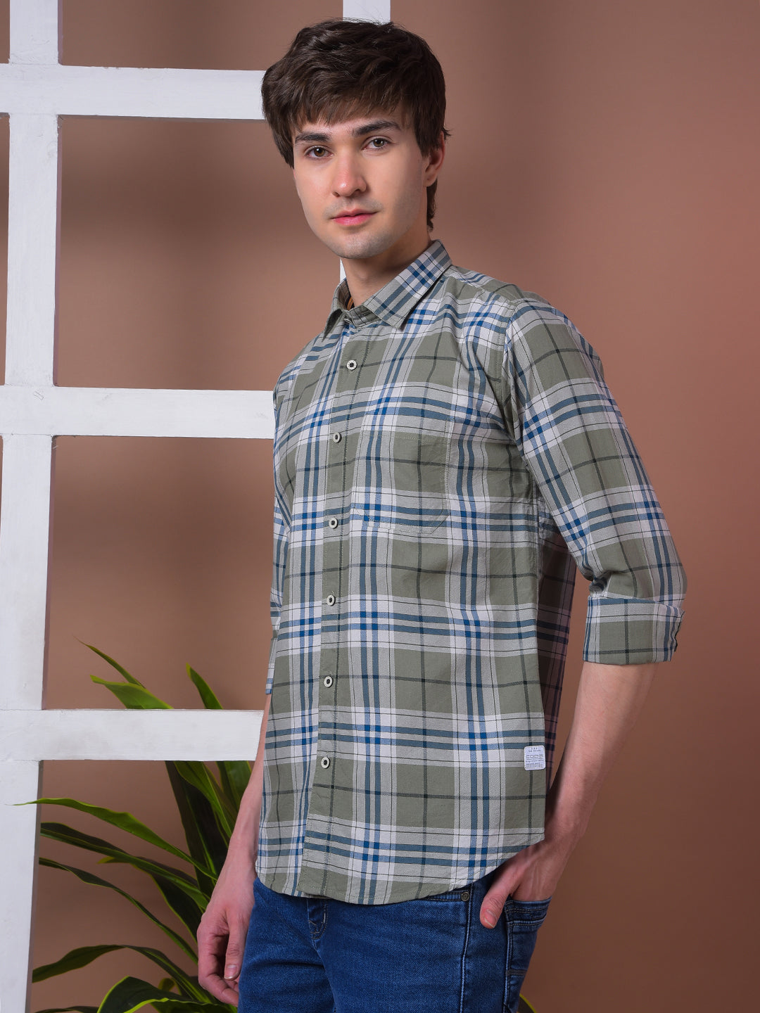 COBB GREEN CHECKED SLIM-FIT CASUAL SHIRT