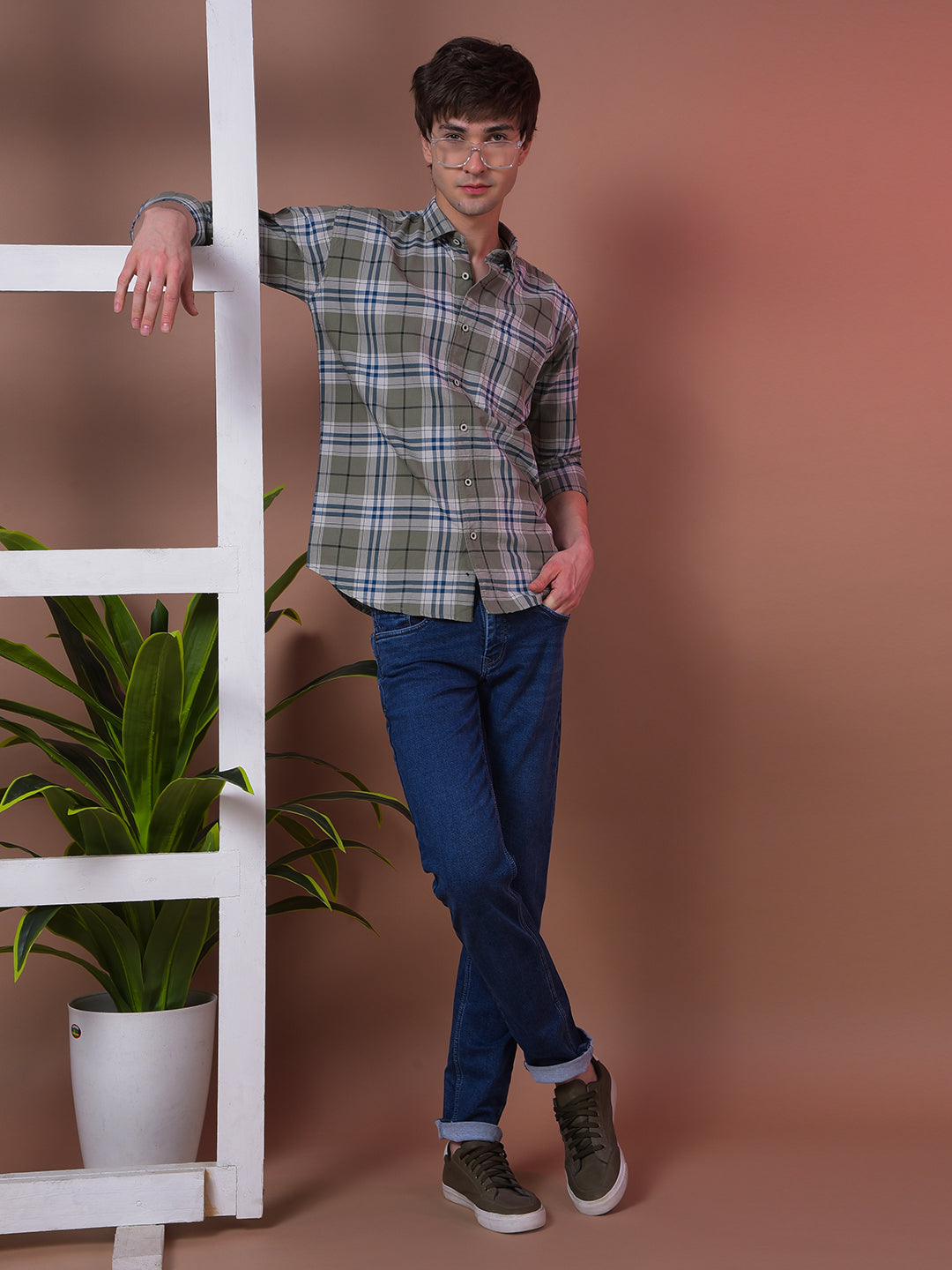 COBB GREEN CHECKED SLIM-FIT CASUAL SHIRT