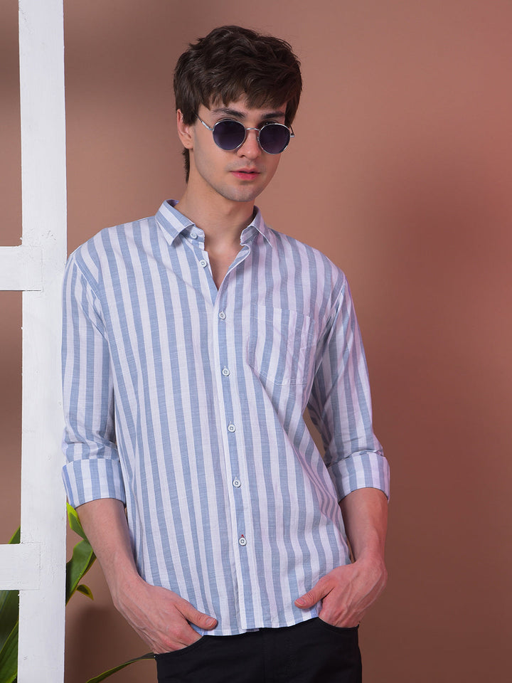 cobb light blue striped slim-fit casual shirt