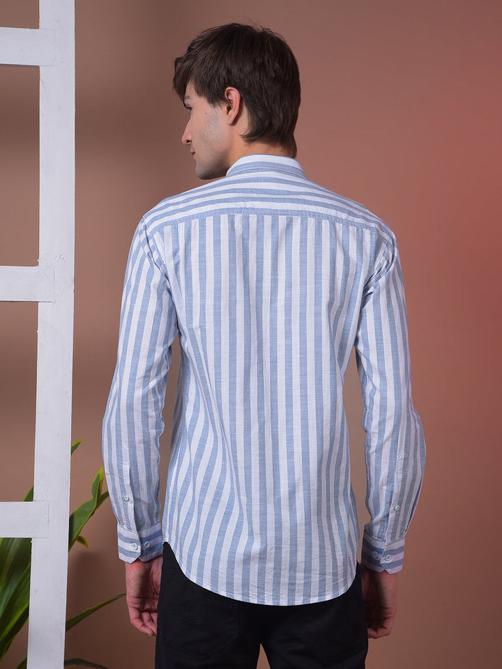 cobb light blue striped slim-fit casual shirt
