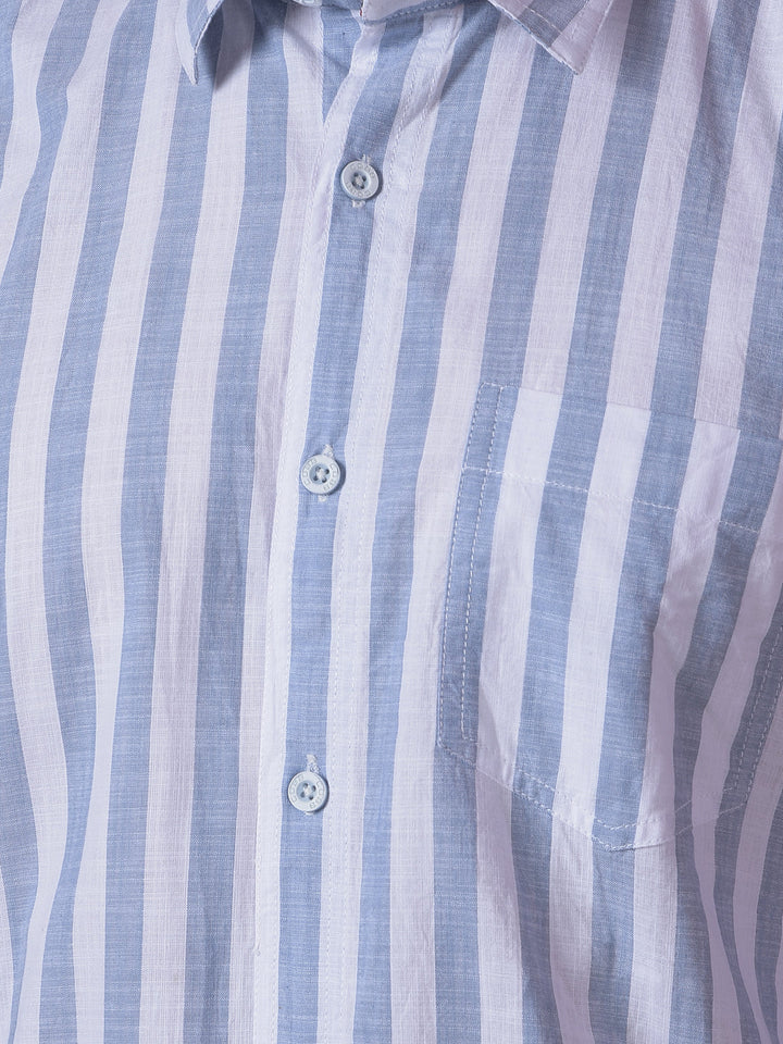 cobb light blue striped slim-fit casual shirt