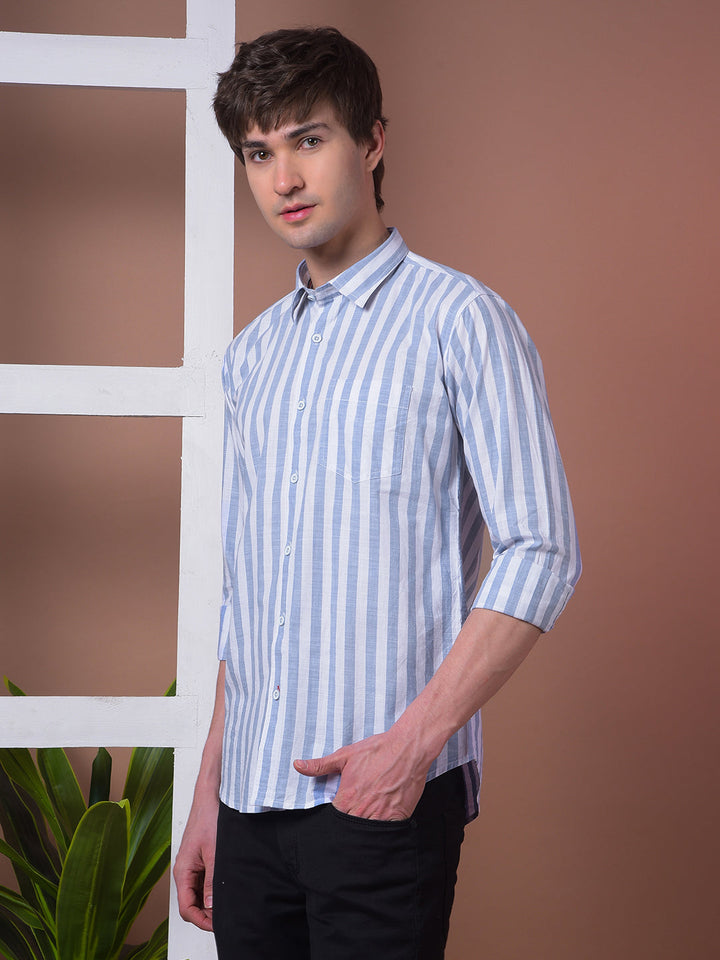COBB LIGHT BLUE STRIPED SLIM-FIT CASUAL SHIRT