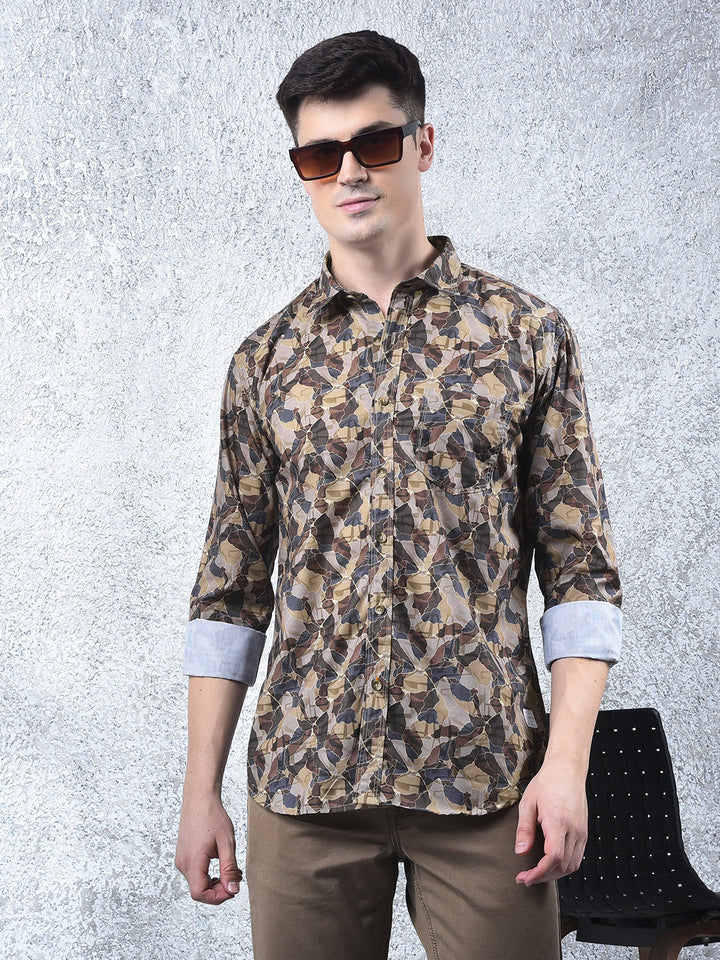 cobb camel printed casual shirt