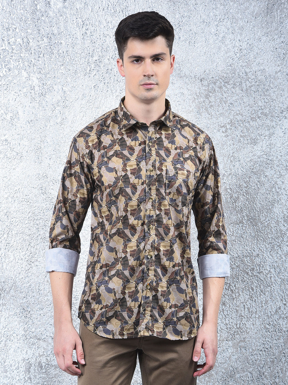 cobb camel printed casual shirt