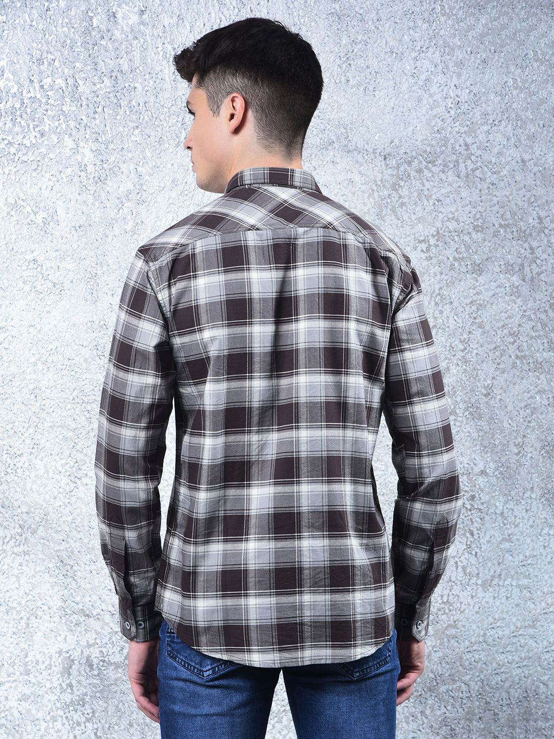 cobb dark coffee checked casual shirt