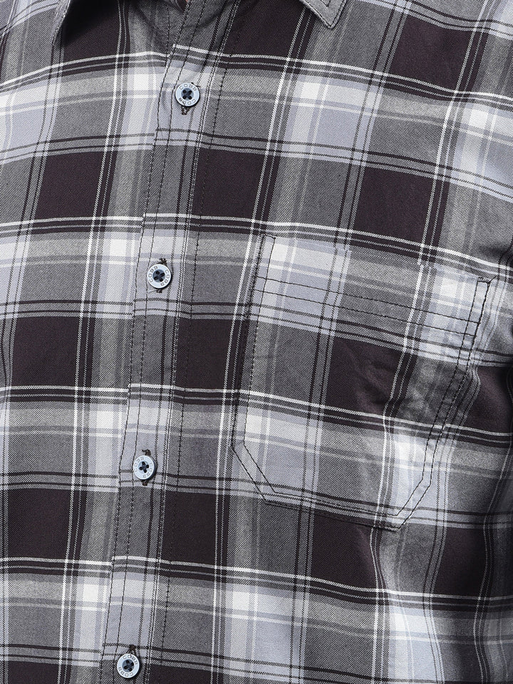 cobb dark coffee checked casual shirt