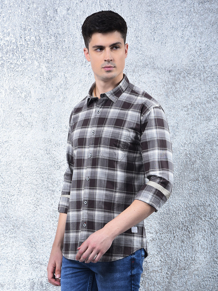 COBB DARK COFFEE CHECKED CASUAL SHIRT