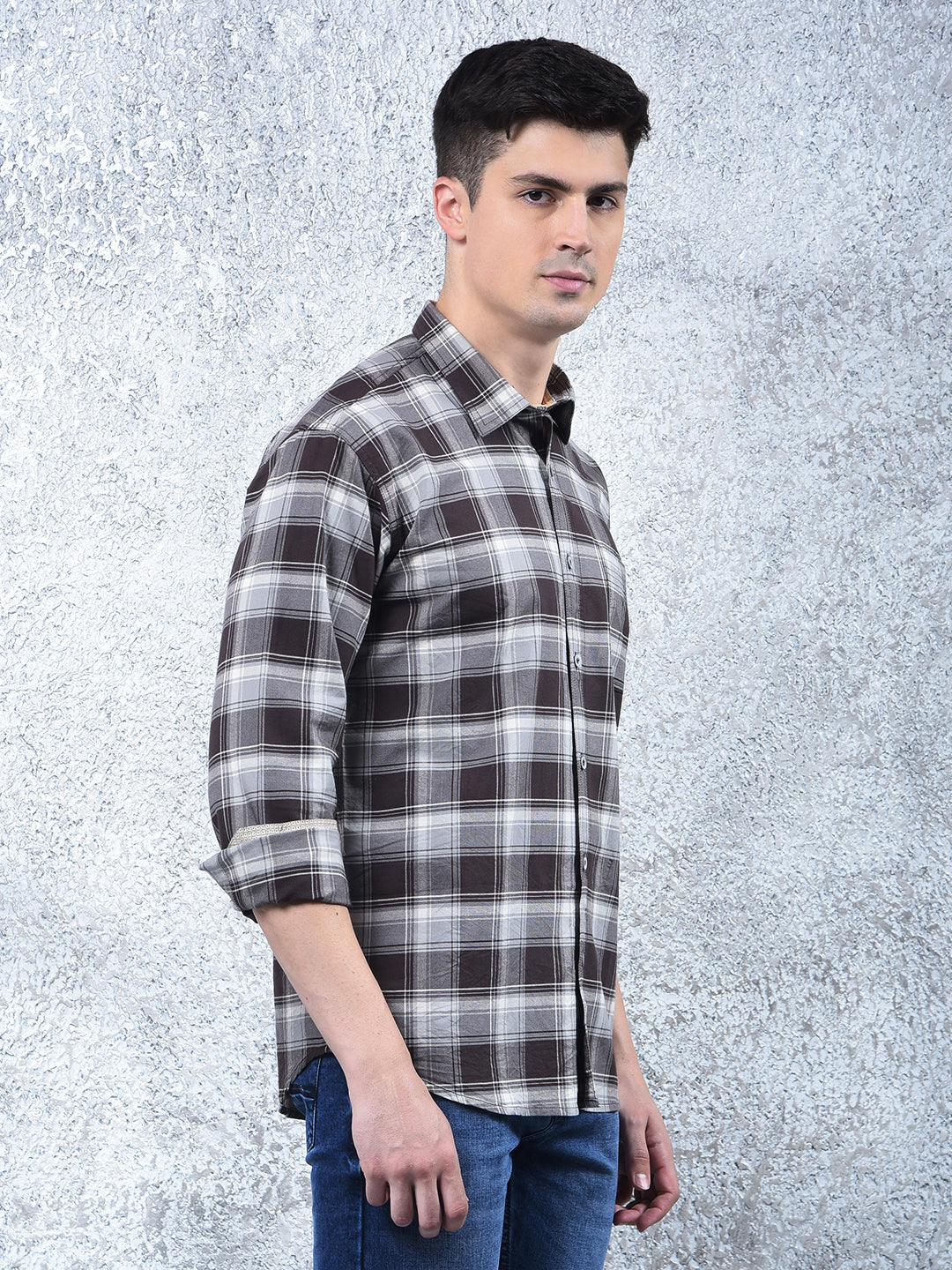 COBB DARK COFFEE CHECKED CASUAL SHIRT