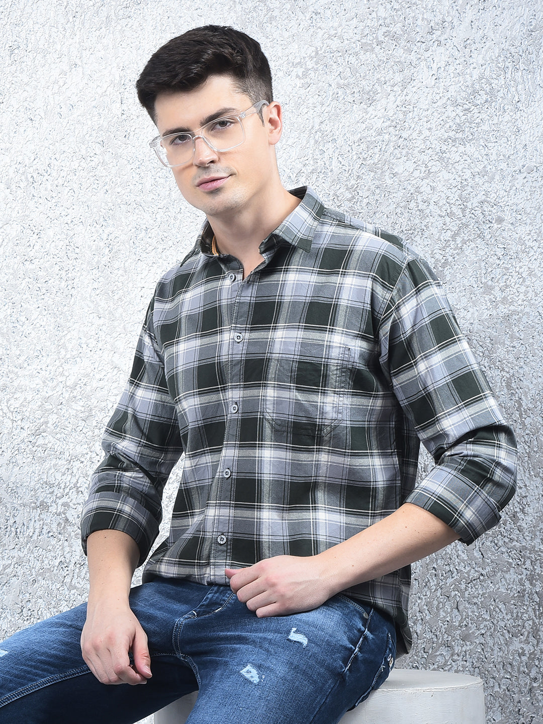 cobb dark green checked casual shirt