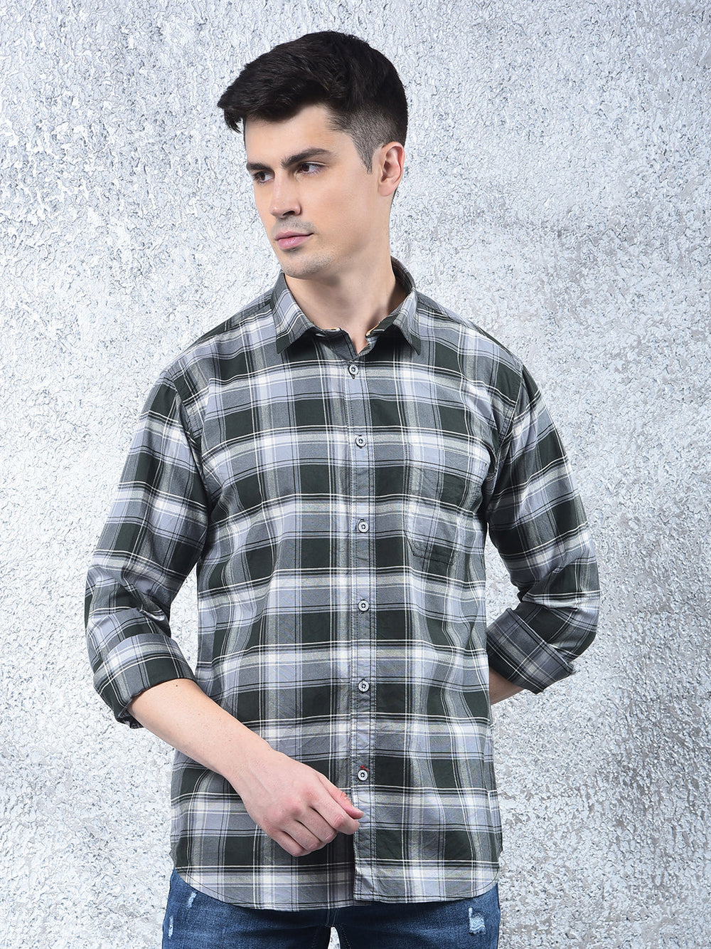 cobb dark green checked casual shirt