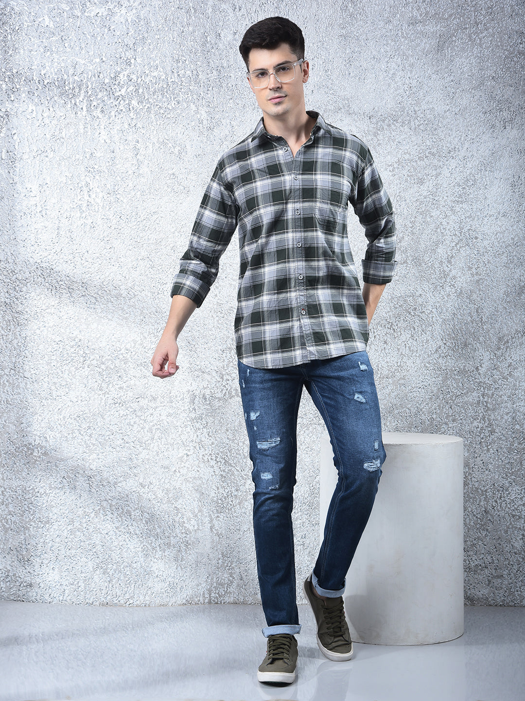 COBB DARK GREEN CHECKED CASUAL SHIRT
