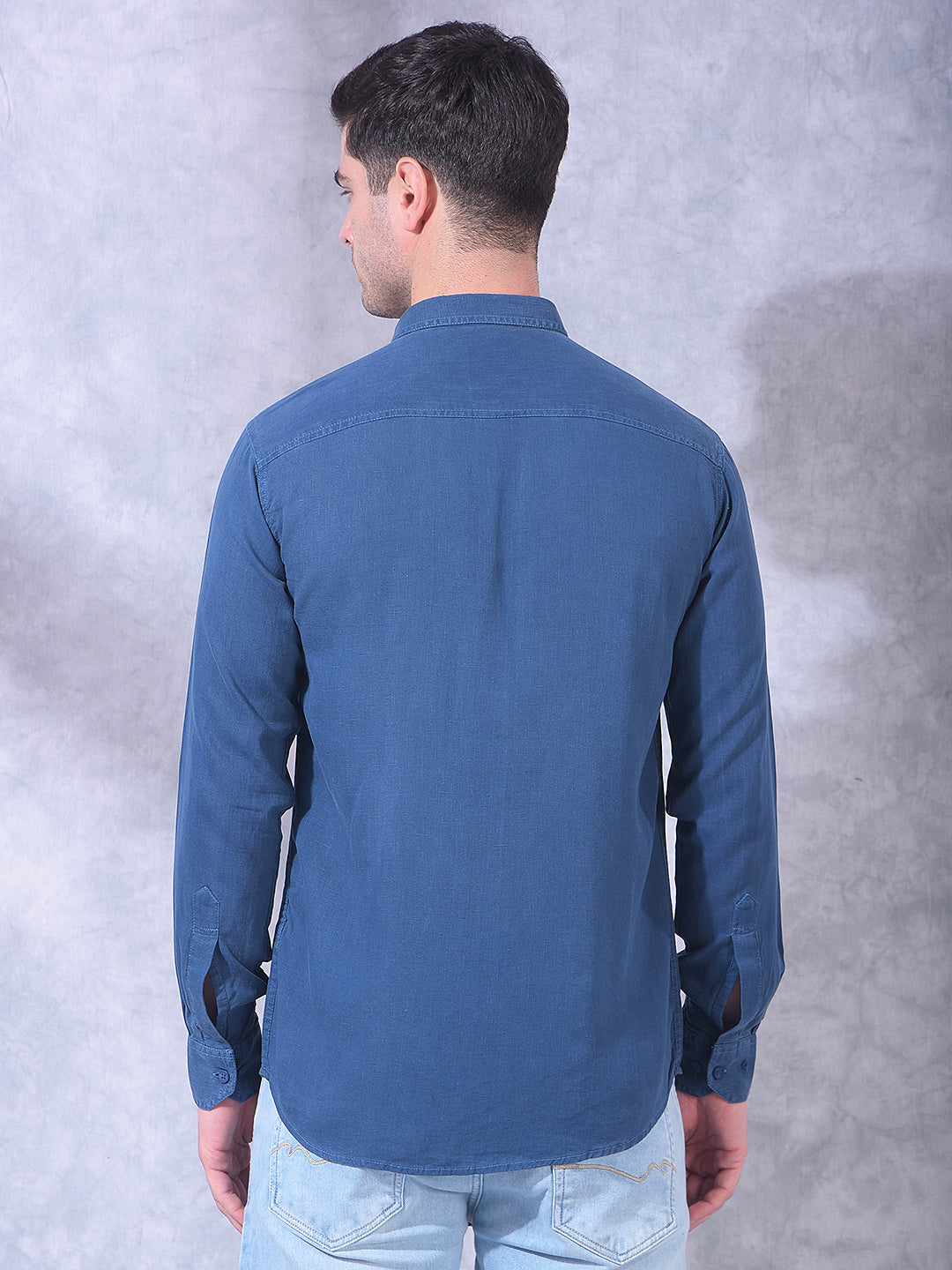 cobb airforce blue solid slim-fit casual shirt