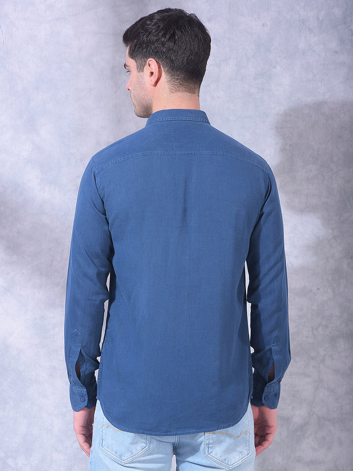 cobb airforce blue solid slim-fit casual shirt