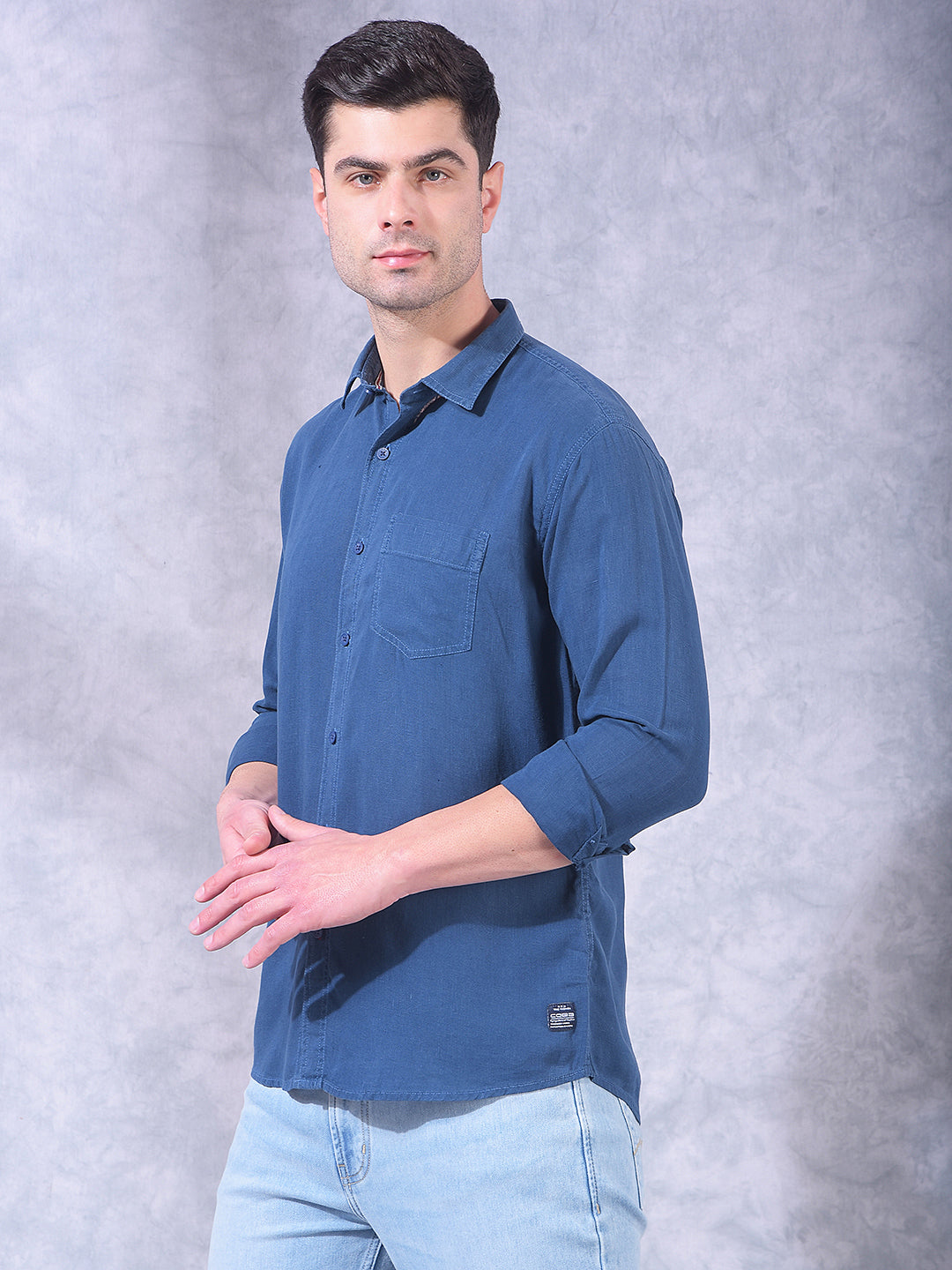 cobb airforce blue solid slim-fit casual shirt