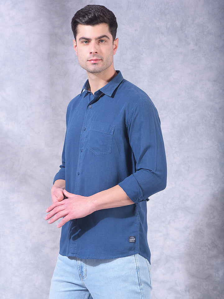 cobb airforce blue solid slim-fit casual shirt