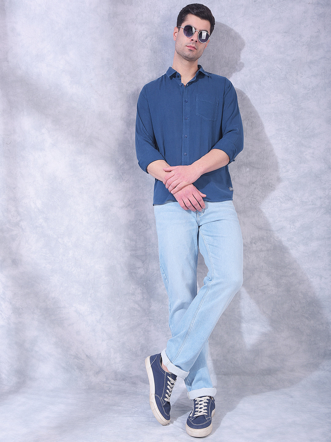 COBB AIRFORCE BLUE SOLID SLIM-FIT CASUAL SHIRT