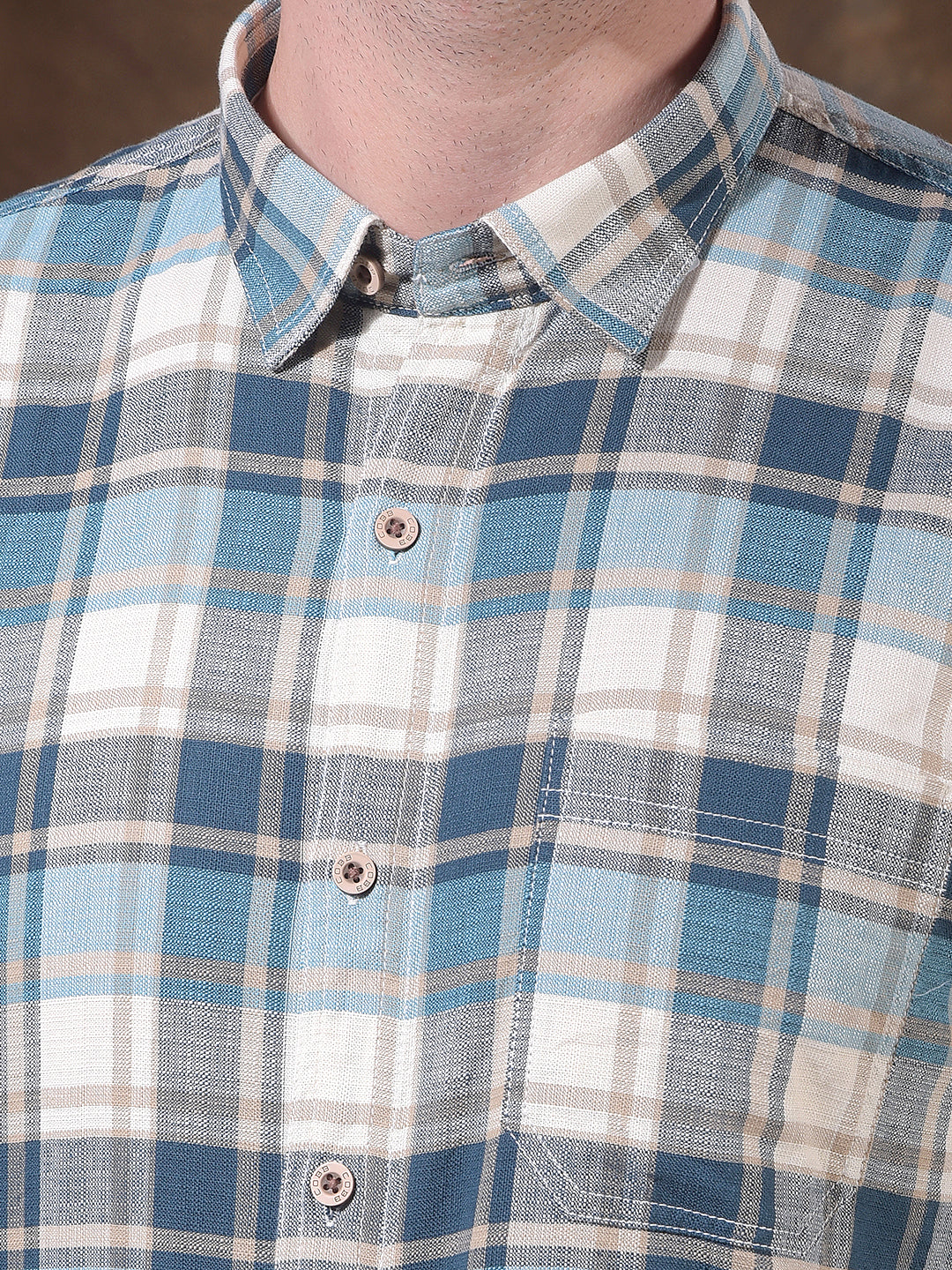 COBB TEAL BLUE CHECKED SLIM-FIT CASUAL SHIRT