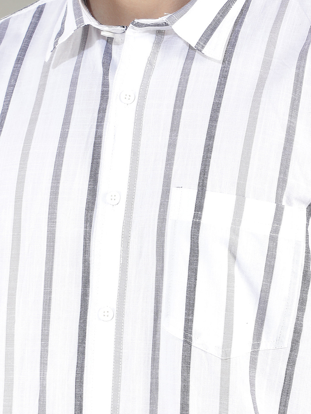 white striped slim-fit casual shirt
