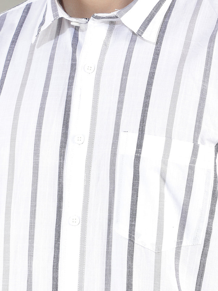 white striped slim-fit casual shirt