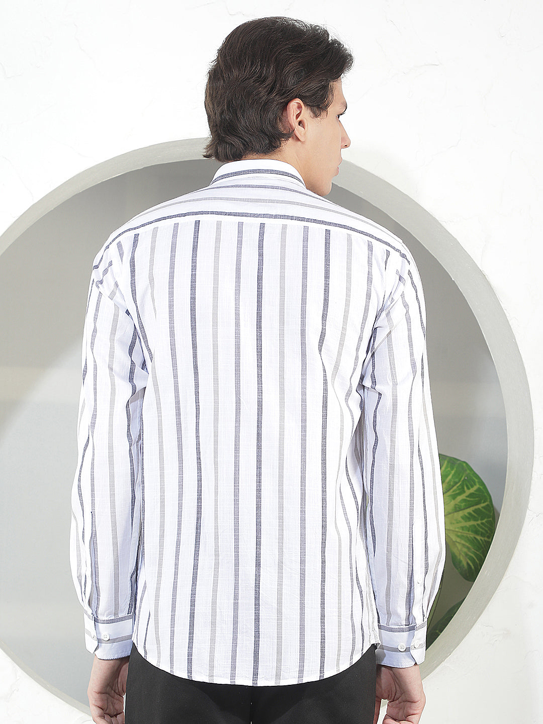 white striped slim-fit casual shirt