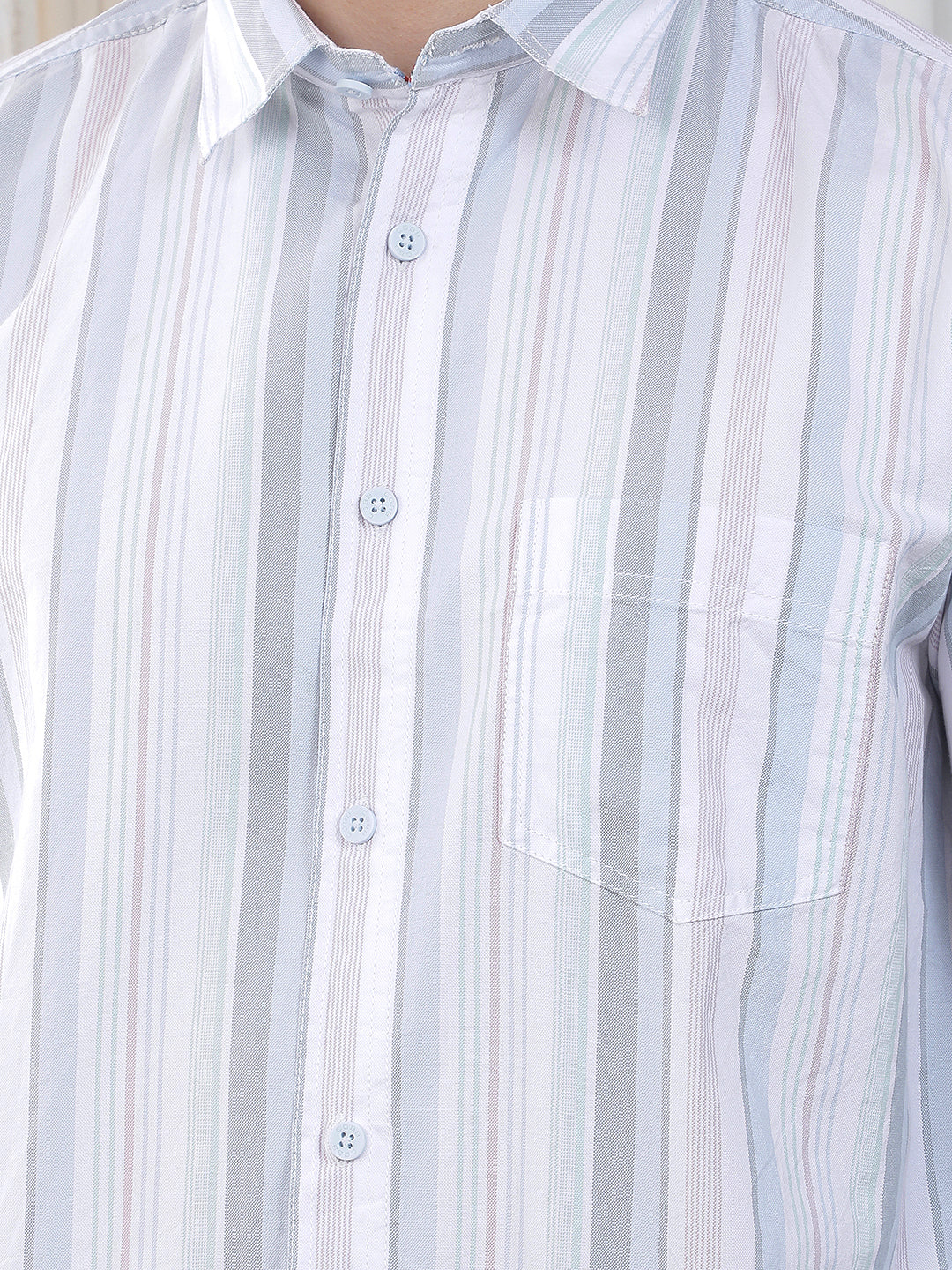 sky blue striped slim-fit casual shirt