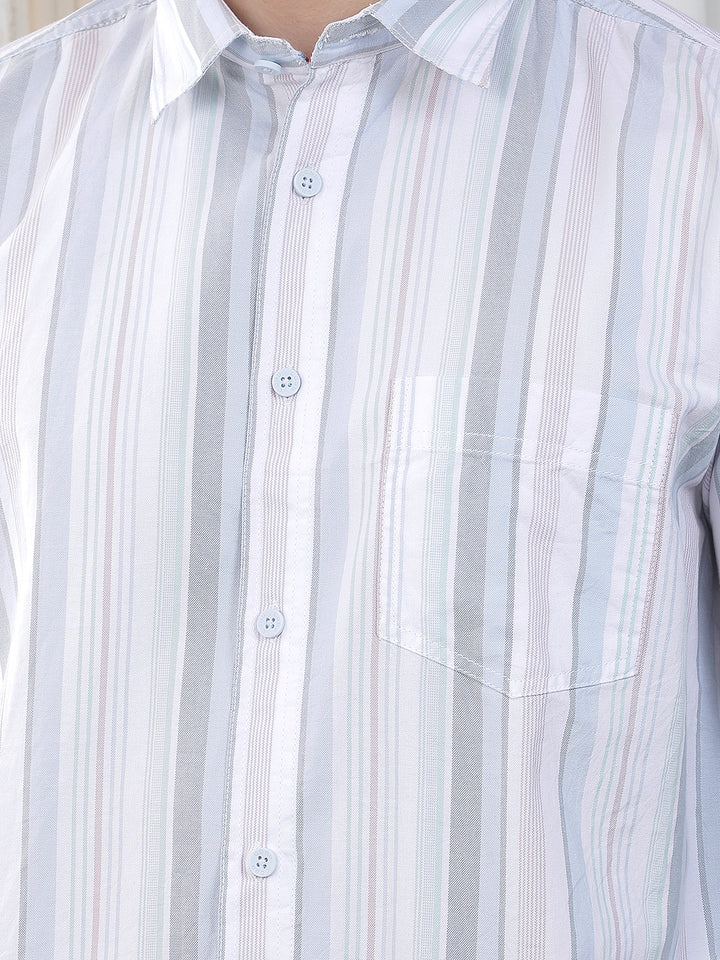 sky blue striped slim-fit casual shirt