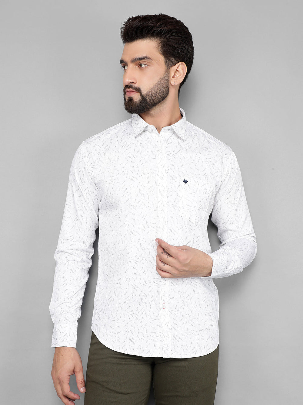 cobb white printed slim-fit casual shirt