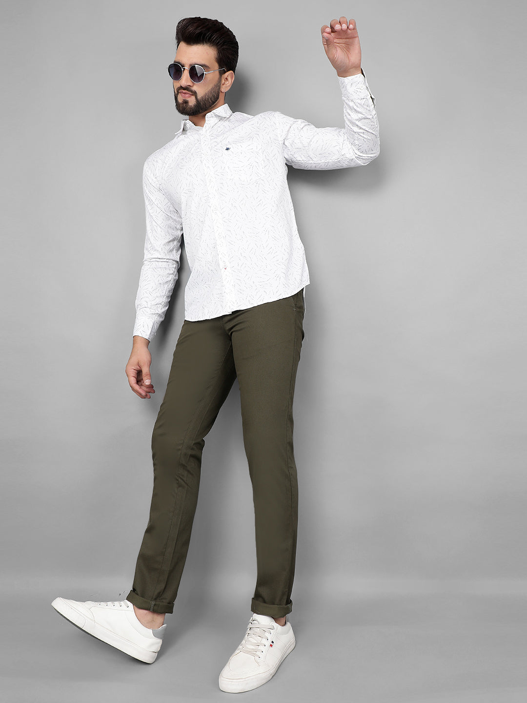 COBB WHITE PRINTED SLIM-FIT CASUAL SHIRT