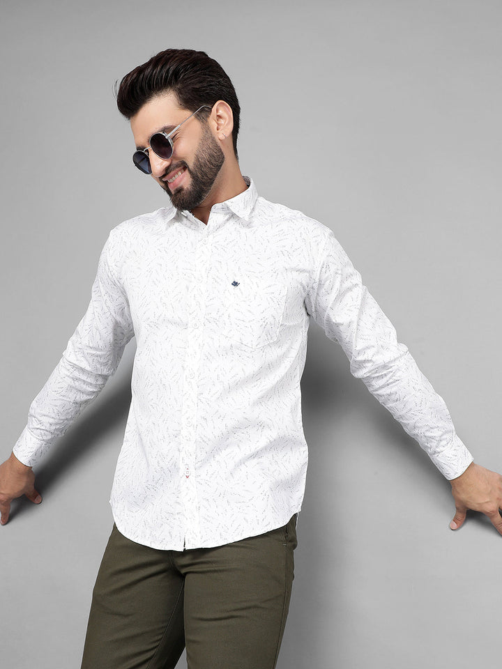 COBB WHITE PRINTED SLIM-FIT CASUAL SHIRT