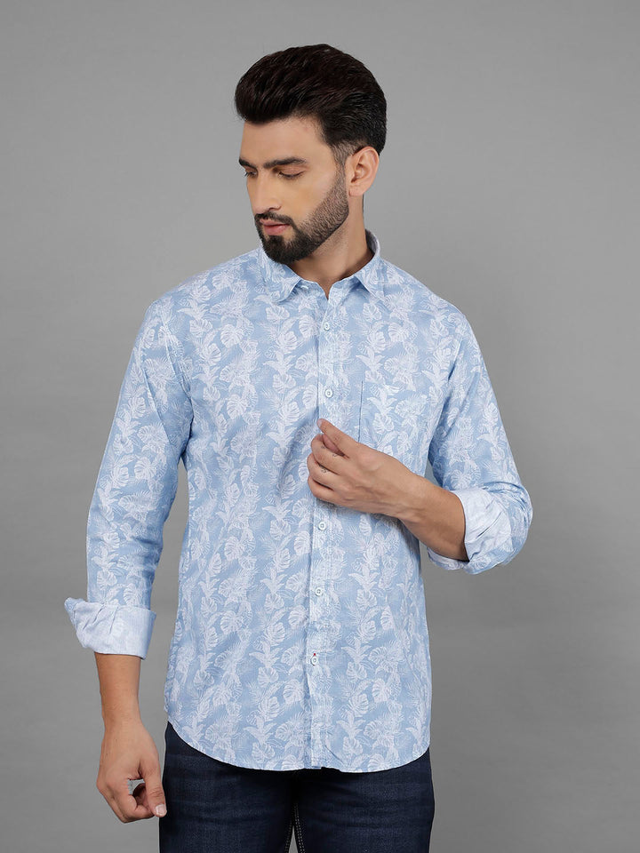 cobb blue grey printed slim-fit casual shirt