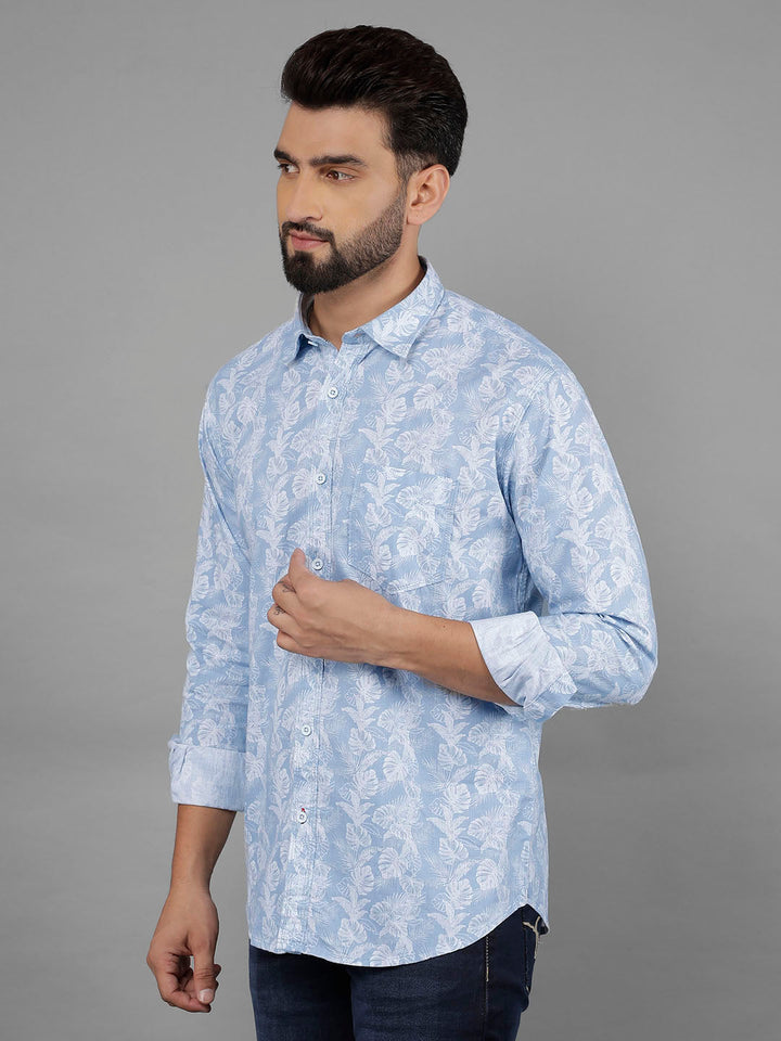 cobb blue grey printed slim-fit casual shirt