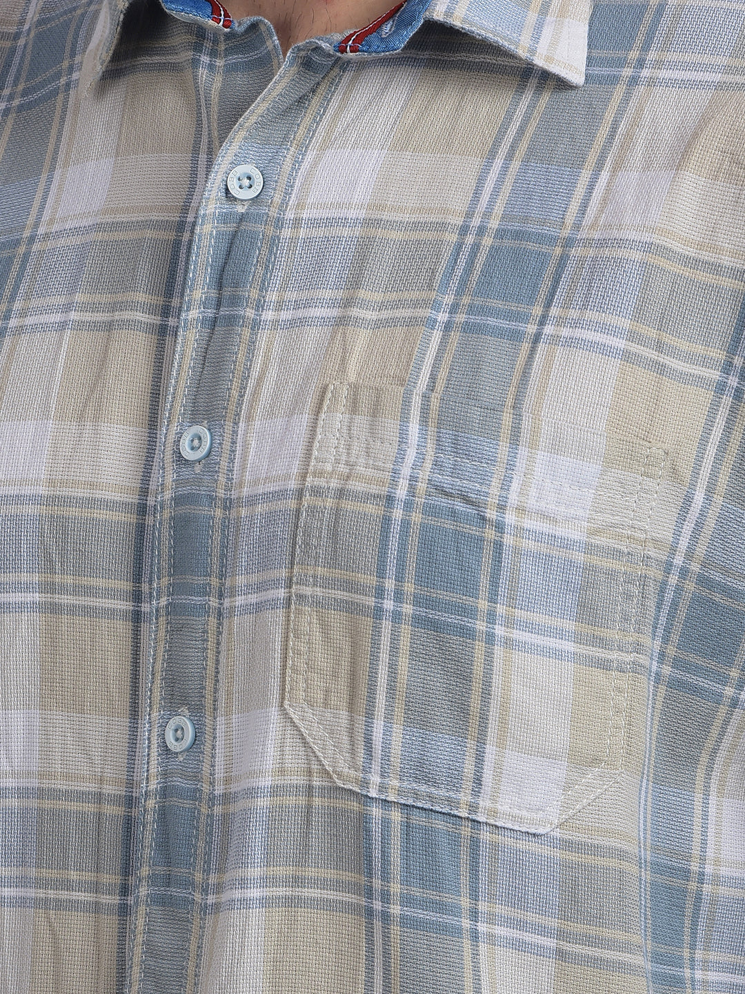 cobb sky blue checked slim-fit casual shirt