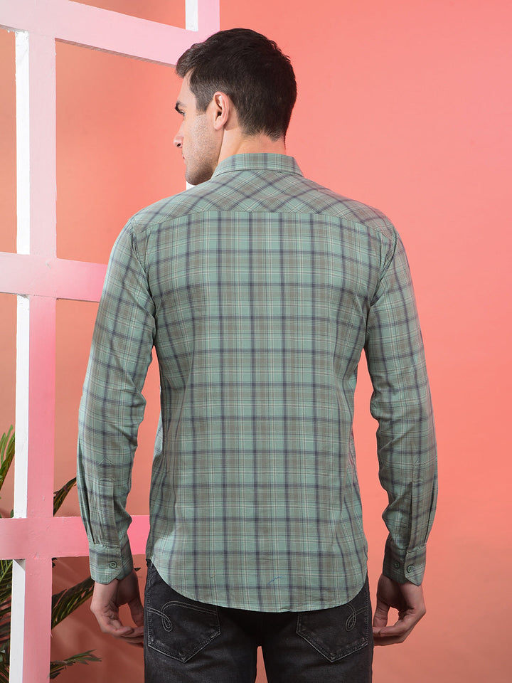 cobb green checked slim-fit casual shirt