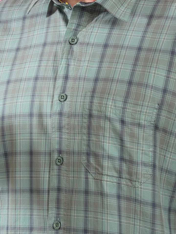 cobb green checked slim-fit casual shirt